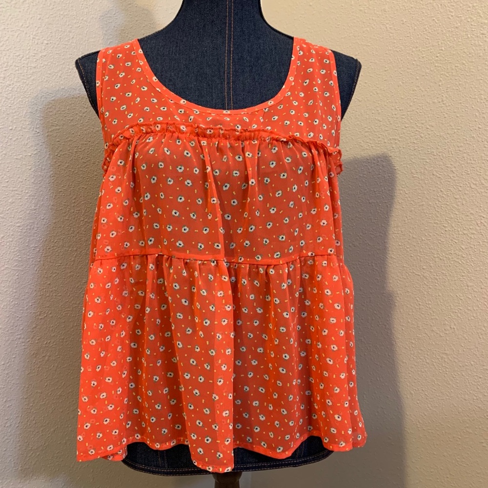 Coral and floral loose blouse